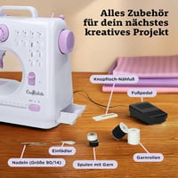 Crafts&Co Varrógép Kezdőknek LED Világítással és Lábpedállal | 12 Öltésminta | Mini Varrógép Overlock Funkcióval | Fehér 7