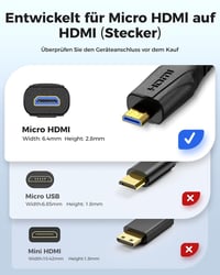 Cratree 8K Micro HDMI - HDMI 2.1 kábel 3m, 60Hz, Ethernet, GoPro kompatibilis 4
