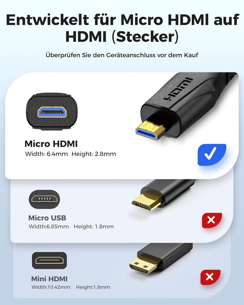 Cratree 8K Micro HDMI - HDMI 2.1 kábel 3m, 60Hz, Ethernet, GoPro kompatibilis
