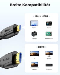 Cratree 8K Micro HDMI - HDMI 2.1 kábel 3m, 60Hz, Ethernet, GoPro kompatibilis 3