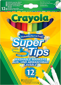 Sada umývateľných fixiek Crayola Super Tips, 12 ks, rôzne farby, stredný hrot, na školské a voľnočasové účely, kaligrafia 1