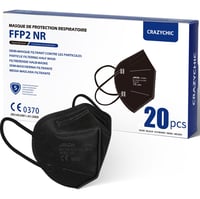 CRAZYCHIC FFP2 respirátor čierny 20 ks - Certifikovaný CE respirátor EN149, 5-vrstvová ochranná maska proti prachu s vysokou filtráciou, jednotlivo balená 1