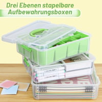 Creahaus 3 Szintes Tárolódoboz Fedéllel Kézimunkához, Zöld, Kivehető Tálcával, Egymásba Rakható Rendszerező Varrókészlethez és Fonalhoz, 35x 6