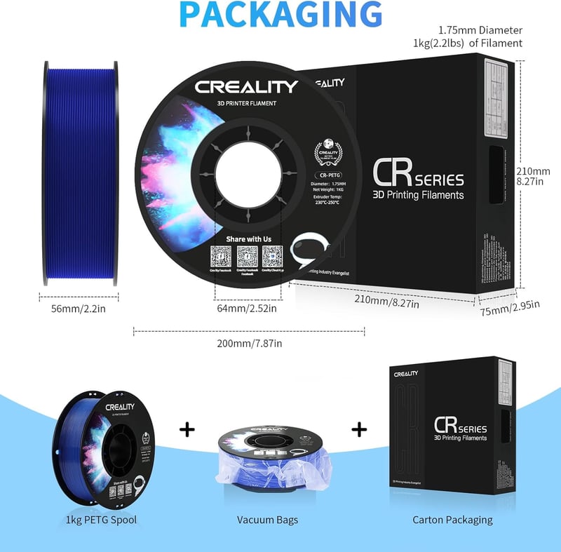 Creality PETG 1.75mm 3D nyomtató filament 1kg tekercs átlátszó kék - Polyethylene Terephthalate Glycol, 1 kg transparent blue