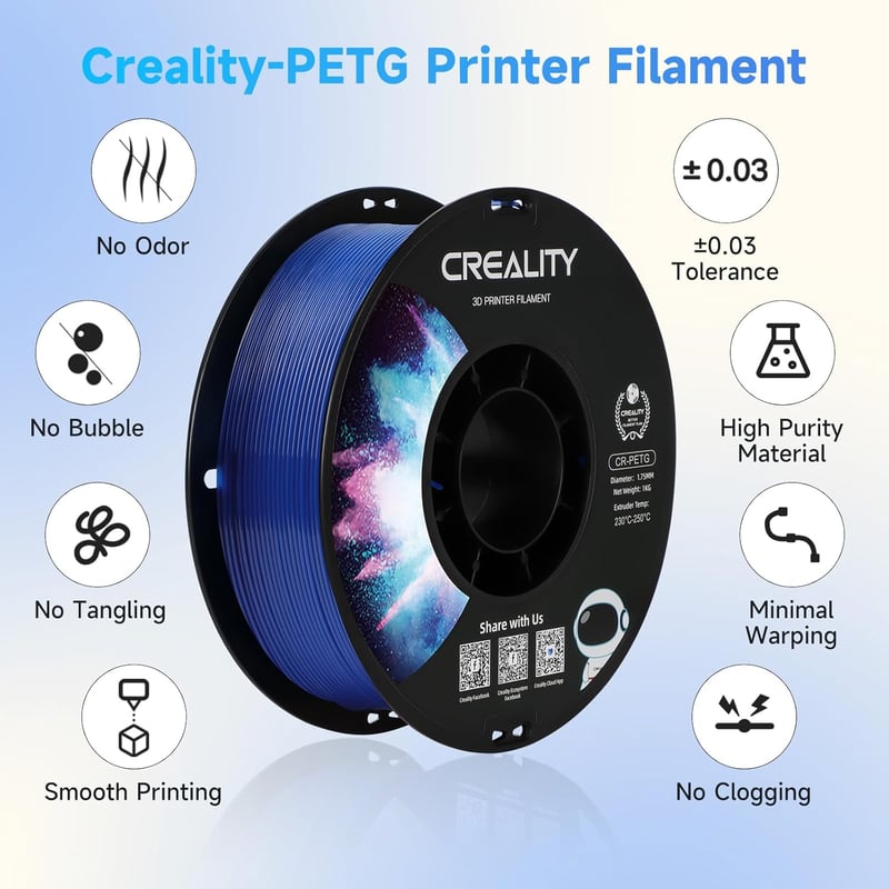 Creality PETG 1.75mm 3D nyomtató filament 1kg tekercs átlátszó kék - Polyethylene Terephthalate Glycol, 1 kg transparent blue