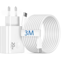 CREAPICO 20W USB-C rýchlonabíjačka s 3 m nabíjacím káblom, kompatibilná so sieťovým adaptérom pre iPhone 17 16 15 Pro Max Air Plus, iPad, Samsung S25 S24 a Google Pixel 1