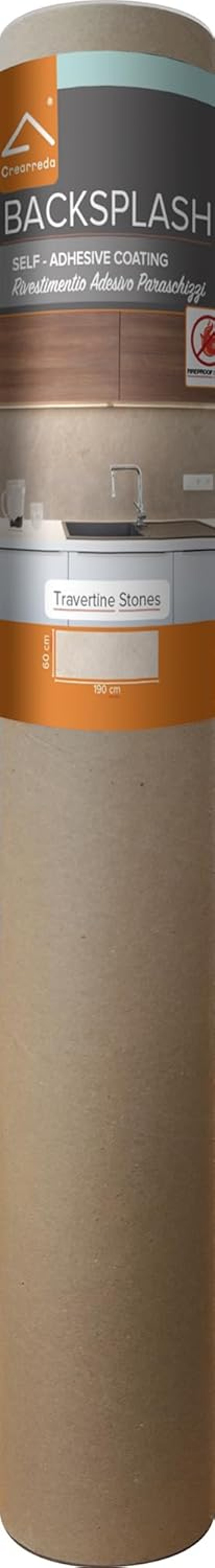 CREARREDA Konyhai Falpanel Travertino Kő Mintás 190x60cm Vízálló Fröccsenésvédelem PVC - 190 x 60 cm, Travertine Stone