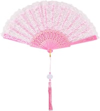 Evantai pliabil CREATCABIN cu dantelă roz brodată, pentru dans Lolita, decor de nuntă, 247 x 455 x 20 mm 1