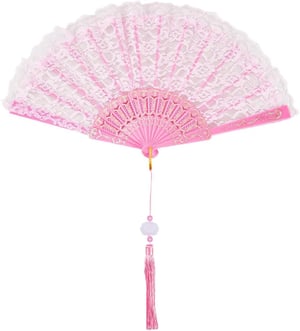 Evantai pliabil CREATCABIN cu dantelă roz brodată, pentru dans Lolita, decor de nuntă, 247 x 455 x 20 mm