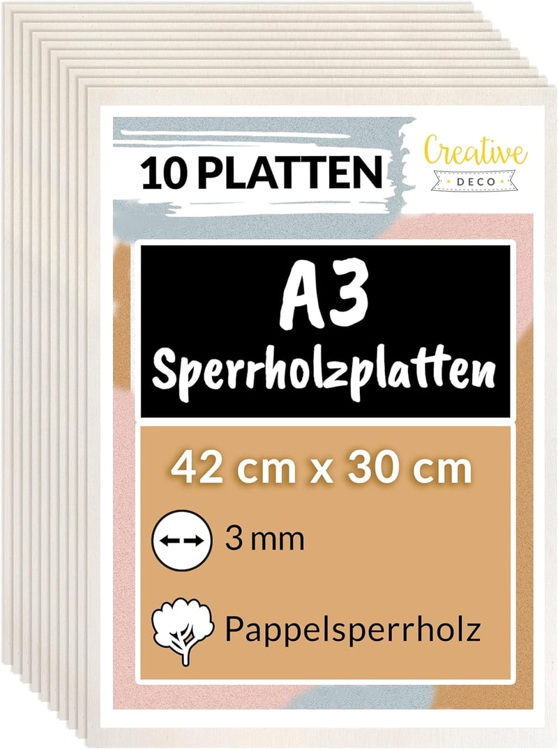 Creative Deco 10x A3 Rétegelt Lemez 3mm Nyírfa Lézervágható Furnér Lap