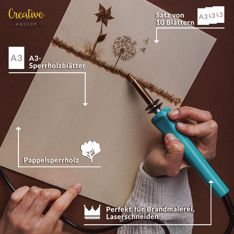 Creative Deco 10x A3 Rétegelt Lemez 3mm Nyírfa Lézervágható Furnér Lap