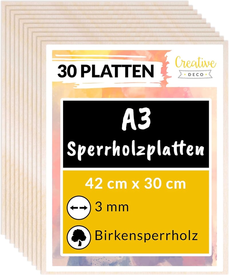 Creative Deco Fafűrészlap 3mm Nyírfa Rétegelt Lemez A3 Lézervágáshoz