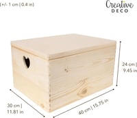 Creative Deco Natúr nagy fa emlékezésdoboz fedéllel 40x30x24 cm szív alakú fogantyúval dokumentumoknak és játékoknak 3