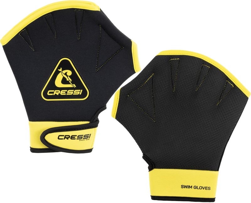 Mănuși de înot din neopren CRESSI Aqua Boost Negru/Galben - Unisex, cu bandă pentru încheietură, pentru înot, gimnastică în apă și antrenament Aqua Fitness