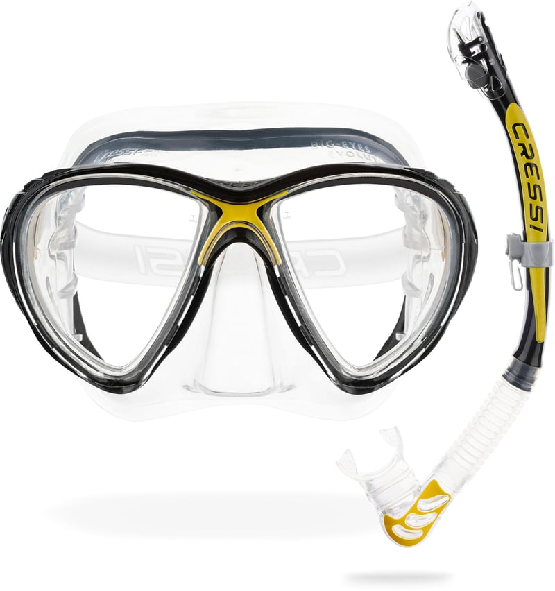 Mască de scufundări Cressi Big Eyes Evolution - Cadru transparent/galben, pentru scufundări premium