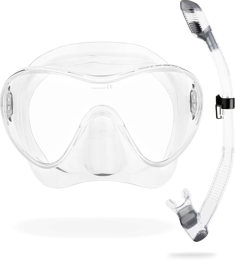 Set Mască de Scufundări și Tub Cressi F1 - Sticlă Călită fără Ramă, 100% Silicon, Transparent - Catarame Reglabile pentru Scufundări și Snorkeling