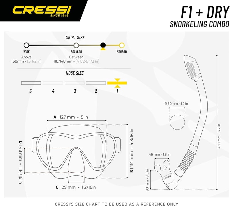 Cressi F1 Frameless Búvármaszk + Snorkel Szett Uniszex Merüléshez - Black, Combo Set