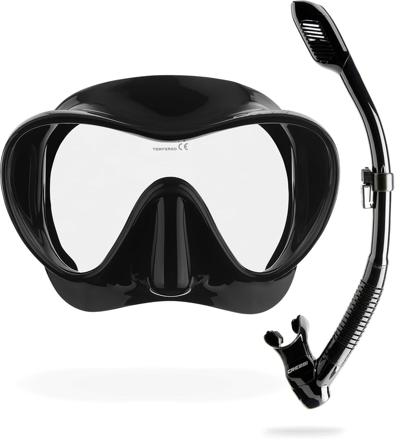 Cressi F1 Frameless Búvármaszk + Snorkel Szett Uniszex Merüléshez - Black, Combo Set