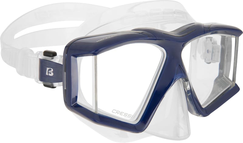 Mască de scufundări și snorkeling CRESSI Horizon - Unisex, cu 4 lentile separate din sticlă securizată, vedere panoramică nelimitată, transparent/albastru marin
