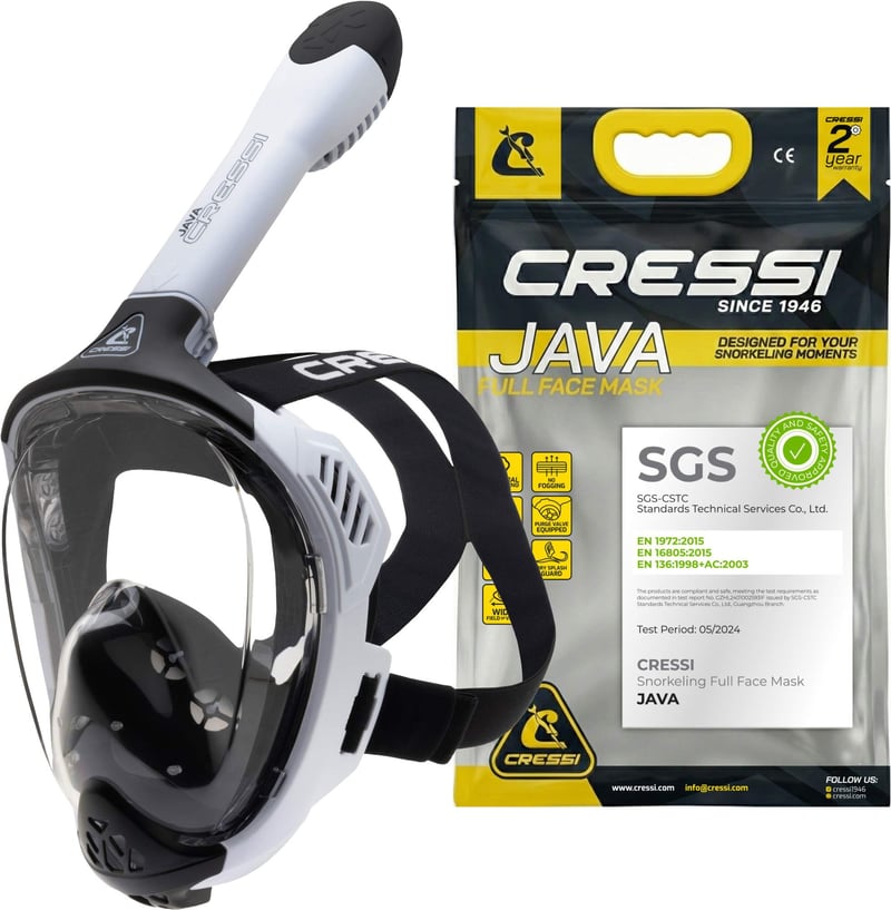 Set Mască și Tub de Snorkeling CRESSI Java Compact Fit pentru Adulți - Alb/Negru, Mărimea L/XL