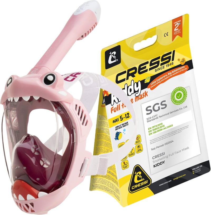 Mască de Snorkel Full-Face pentru Copii Cressi Kiddy - Roz/Mov/Alb - Anti-aburire, Silicon Hipoalergenic, Câmp Vizual Larg