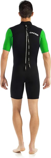 Pánsky neoprénový krátky oblek CRESSI Med X Man 2,5 mm so zipsom – čierno-limetkový – veľkosť M/3 3