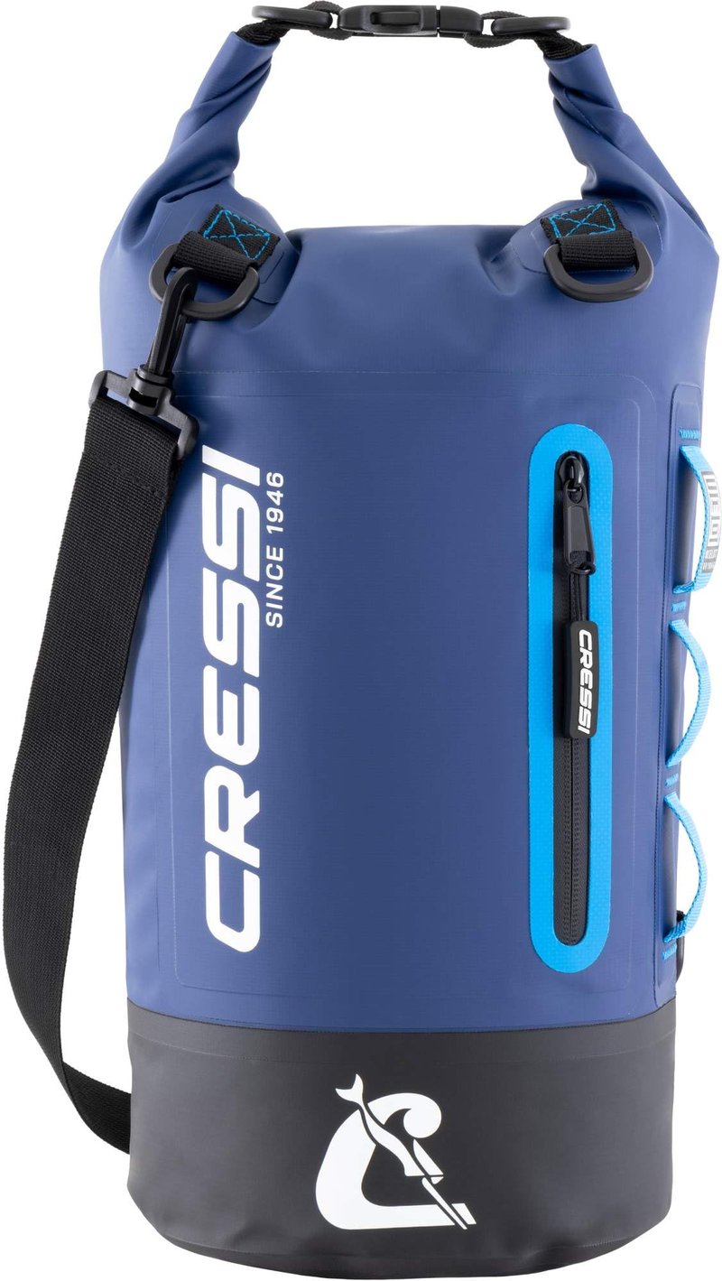 Nepremokavý vak Cressi Ocelot Dry Bag 10 l – modrý/svetlomodrý, plážová taška s rolovacím uzáverom, ramenným popruhom a vreckom na zips pre vodné športy