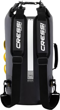 Vodotesná taška Cressi Ocelot Dry Bag 20 l – čierna/žltá, plážová taška s rolovacím uzáverom, ramenným popruhom a vreckom na zips na vodné športy 2