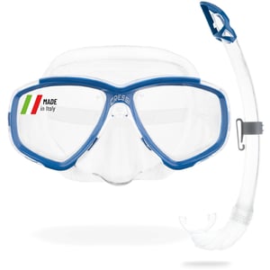 Cressi Perla Felnőtt Snorkeling Szett Búvármaszkkal és Snorkellel, Edzett Üveg, Szilikon Perem, Átlátszó/Kék