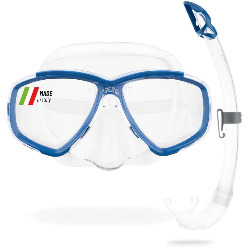 Set Snorkel Adulți Cressi Perla - Set Combinat Mască de Scufundări și Snorkel - Sticlă Securizată, Margine din Silicon - Transparent/Albastru