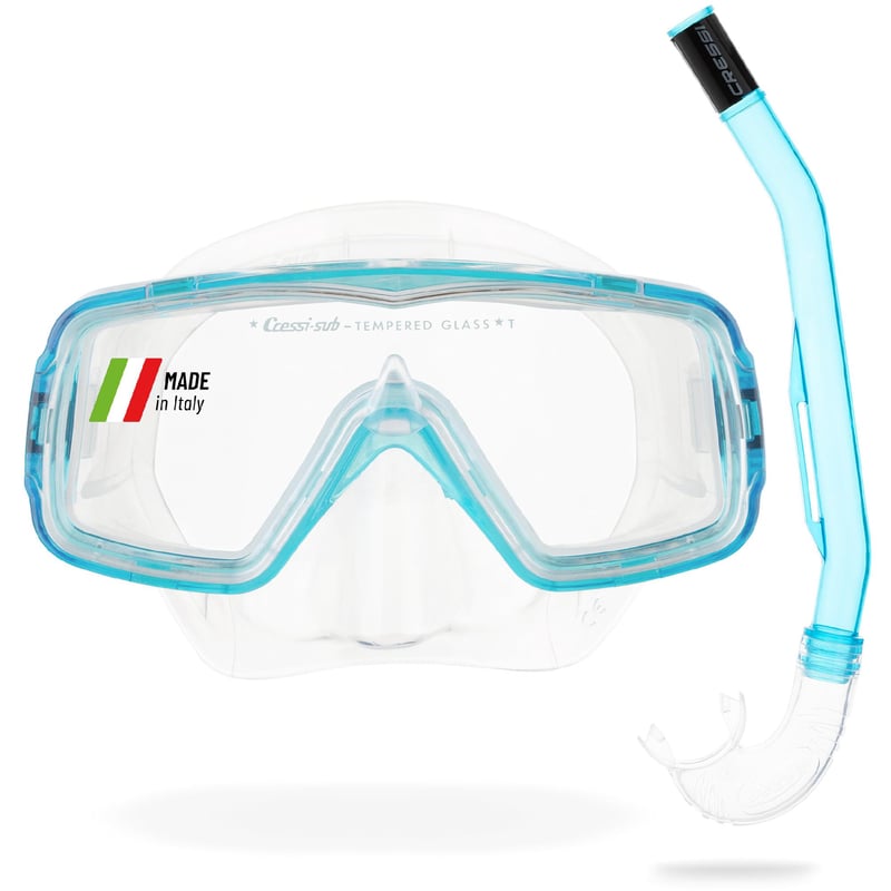 Šnorchlovací set Cressi Sirena a Island 2.0 – kombinácia masky a šnorchla, priehľadná/akvamarínová, unisex pre dospelých