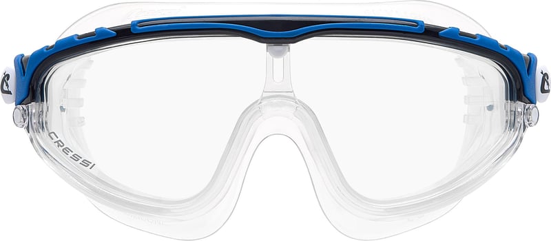 Ochelari de înot pentru adulți Cressi Skylight - Transparent/Negru-Albastru, câmp vizual de 180°, tratament anti-aburire, protecție UV, baretă din silicon
