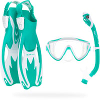 Set Snorkel pentru Copii Cressi Tinetto Rocks cu Labute Scurte, Mască din Silicon și Snorkel Uscat - Verde-Apă/Alb, mărimea L/XL 1