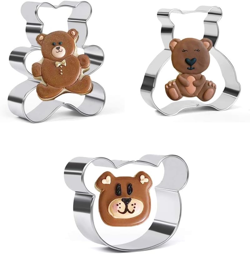 Crethink Maci Süteménykiszúró Szett - 3 Darabos Rozsdamentes Acél Teddy Bear Keksz Formázó Fondant Tortadísz Sütéshez