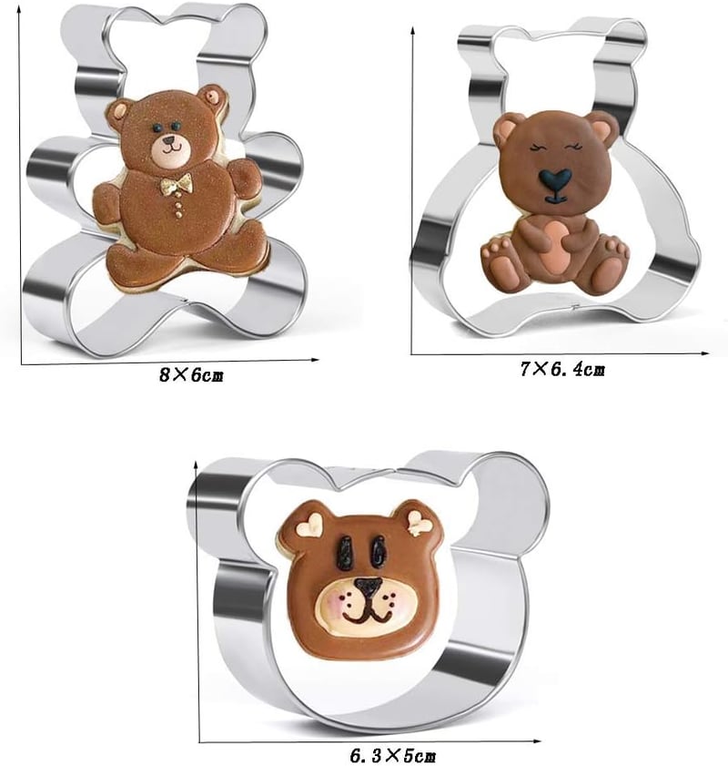 Crethink Maci Süteménykiszúró Szett - 3 Darabos Rozsdamentes Acél Teddy Bear Keksz Formázó Fondant Tortadísz Sütéshez