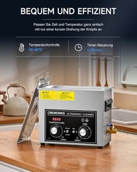 CREWORKS 6L Ultrasonic Tisztító Gép 180W Fűtéssel Fogsor Ékszer Óra Tisztításhoz 5