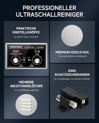 CREWORKS 6L Ultrasonic Tisztító Gép 180W Fűtéssel Fogsor Ékszer Óra Tisztításhoz 6