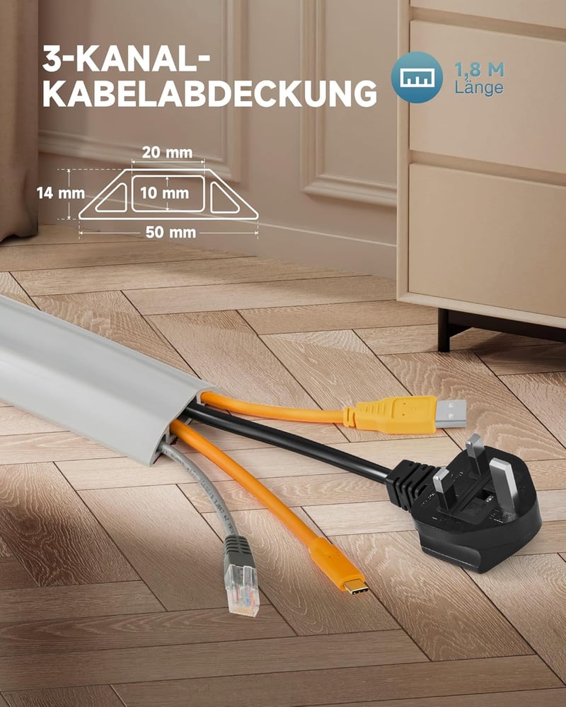 CREWORKS öntapadós kábelvédő híd 1,8 m szürke 50 mm széles 3 csatornás
