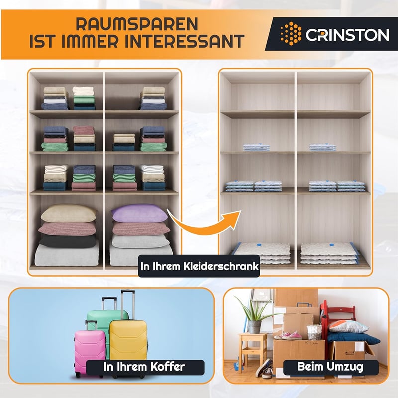 CRINSTON Ruhavákuum Táskák 6 db-os Szett - Ruha, Paplan, Ágynemű Tároláshoz