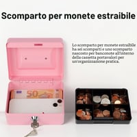 Crinwaki pokladnička s kľúčom, prenosný box na peniaze s priehradkou na mince, uzamykateľná pokladňa pre domácnosť, kanceláriu a na podujatia, 15x12x8 cm, ružová 2