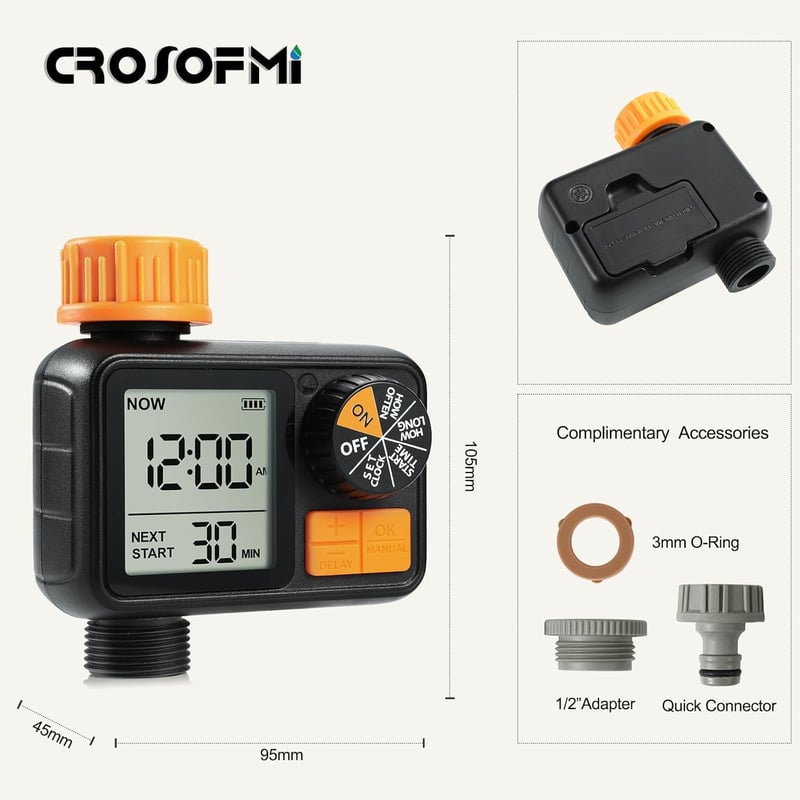 CROSOFMI Automata Öntözőóra Vízcsap Időzítő IPX5 Vízálló Kert