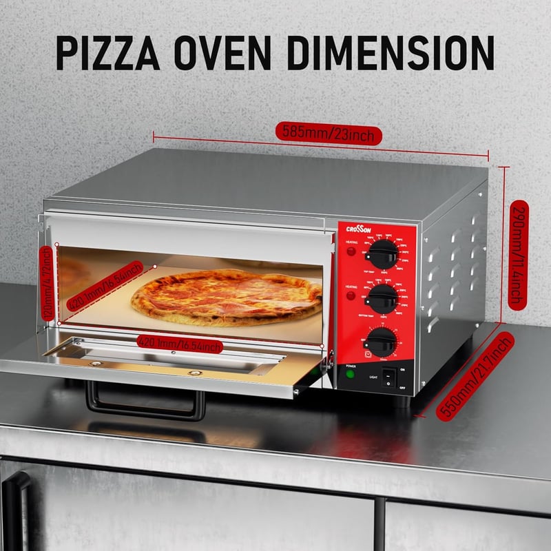 CROSSON elektromos pizzasütő 400x400mm tűzálló kővel, 350°C, időzítő