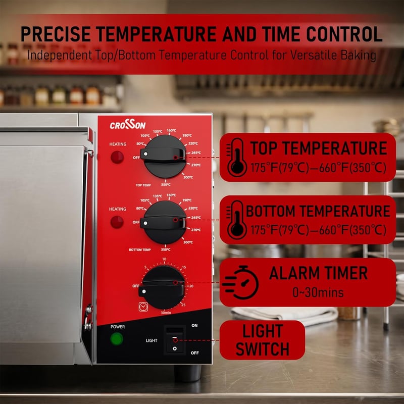 CROSSON elektromos pizzasütő 400x400mm tűzálló kővel, 350°C, időzítő