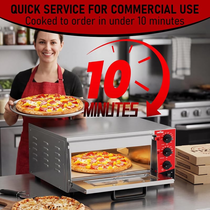 CROSSON elektromos pizzasütő 400x400mm tűzálló kővel, 350°C, időzítő