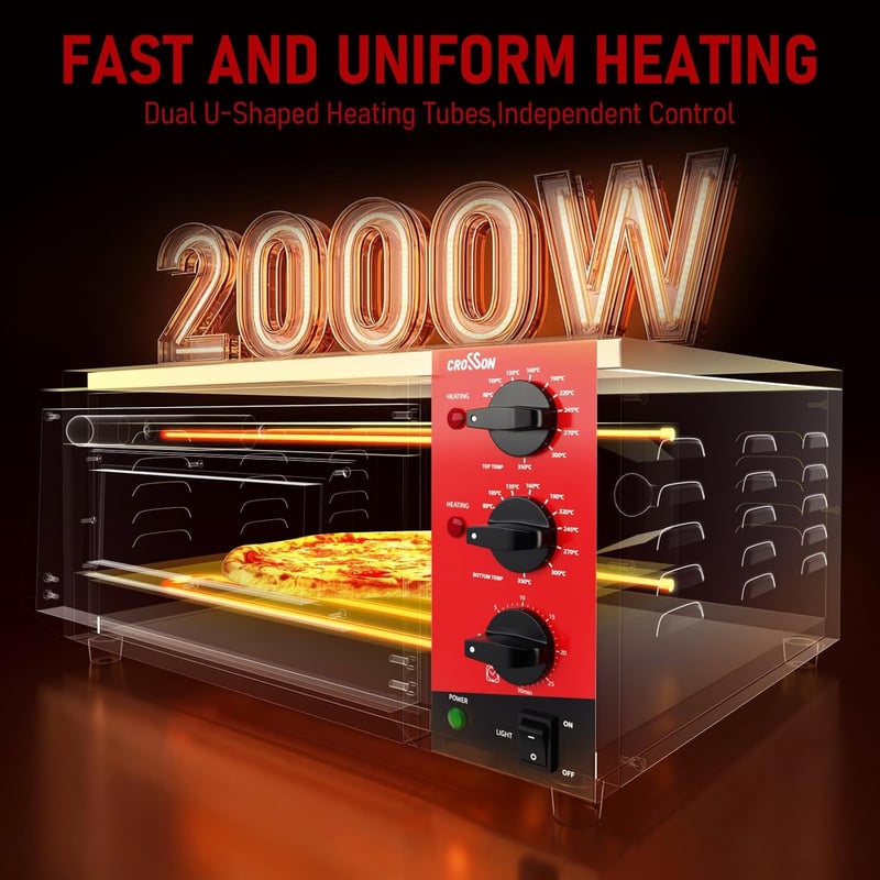 CROSSON elektromos pizzasütő 400x400mm tűzálló kővel, 350°C, időzítő