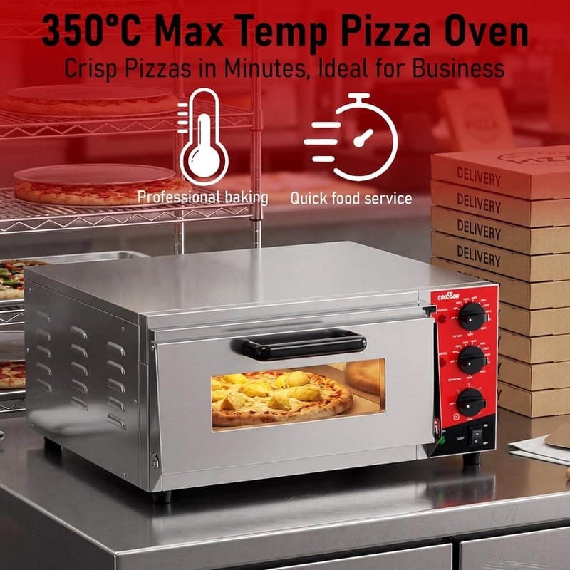 CROSSON elektromos pizzasütő 400x400mm tűzálló kővel, 350°C, időzítő