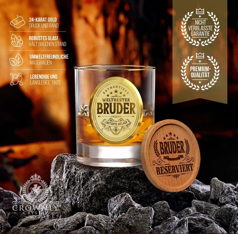 CROWNLY CRYSTAL Gravírozott Whisky Pohár Testvérnek Személyre Szabott Ajándék