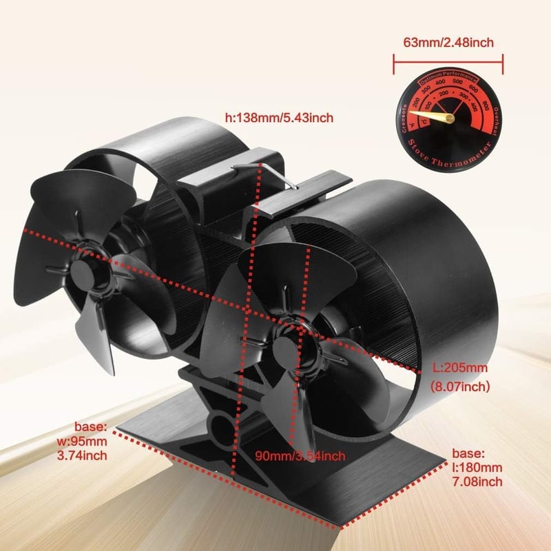 CRSURE Kandalló Ventilátor 8 Lapáttal, Csendes Kályha Ventilátor Áram Nélkül, Hőmérővel Fa Tüzelésű Kandallóhoz