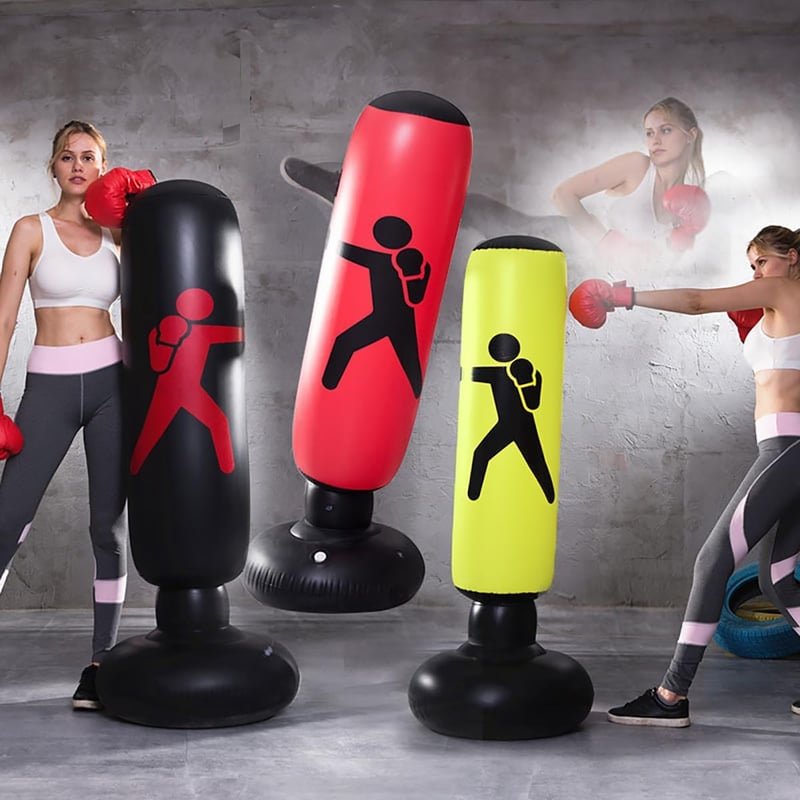 CRSUSUKJ 160 cm Álló Boxzsák Felfújható Ütőzsák Sárga Felnőtt Gyerek Fitness Edzés Stresszoldás Boksz Torony