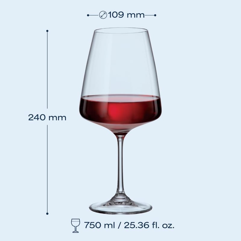 Crystal Bohemia vörös boros pohár szett 6 db 750 ml kristály pohár ajándék - Red wine 750 ml